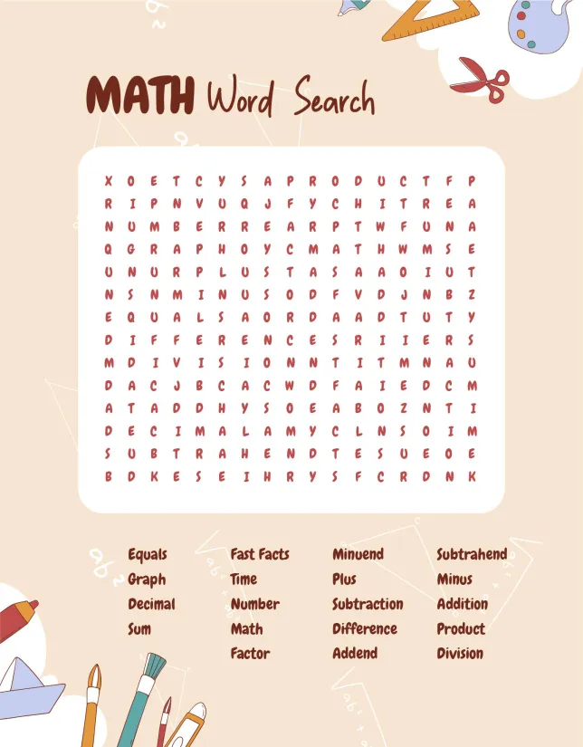 Math Word Search Puzzles Printable