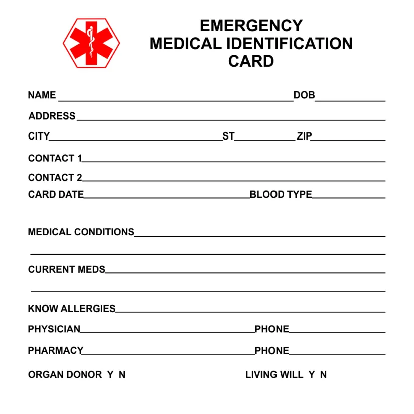 Medical Alert Wallet Card Printable
