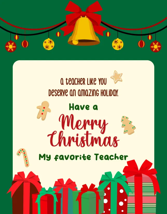 Merry Christmas Teacher Card