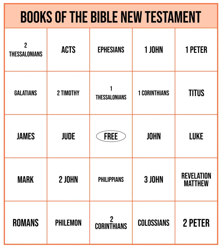 New Testament Books Of The Bible Bingo Printable Cards