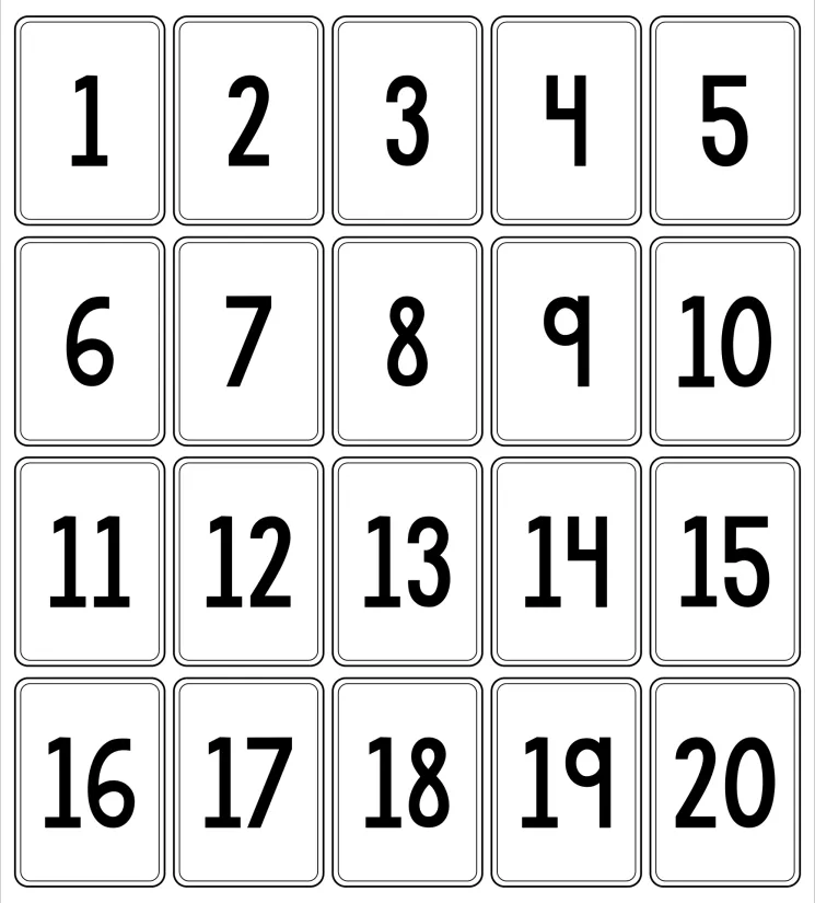 Number Flashcards Printable 1-20 Black And White