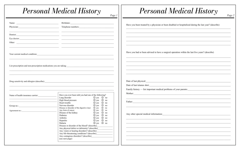Personal Medical History Form Printable