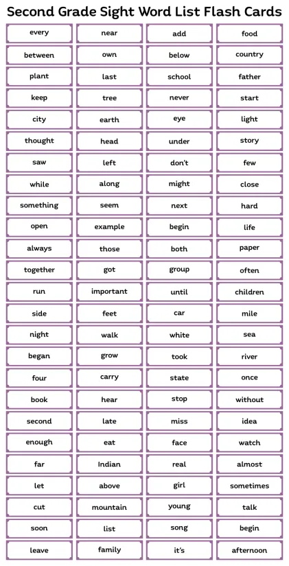 Printable 2nd Grade Sight Words And Flash Cards