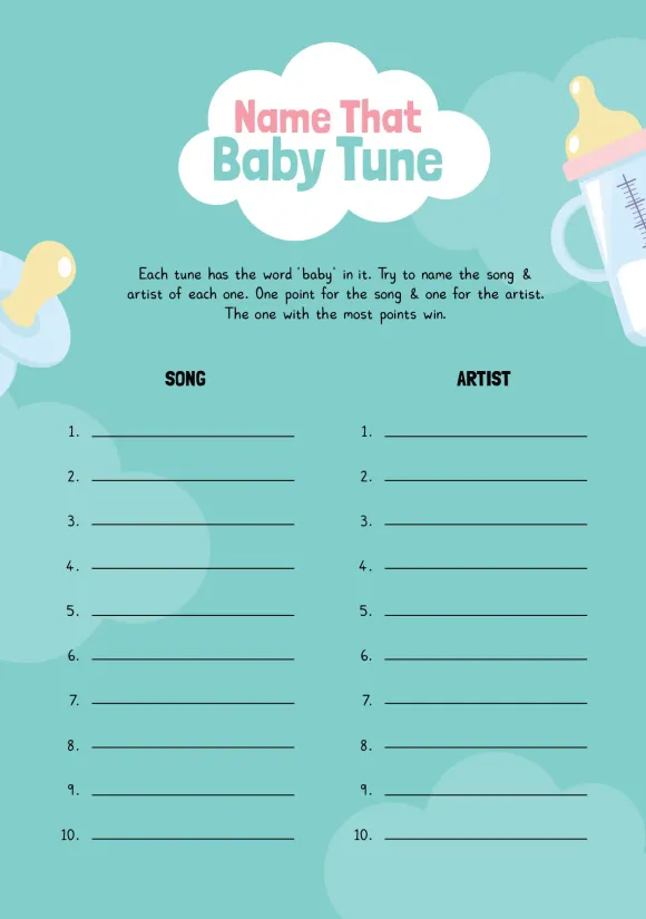 Printable Baby Shower Name That Tune Game