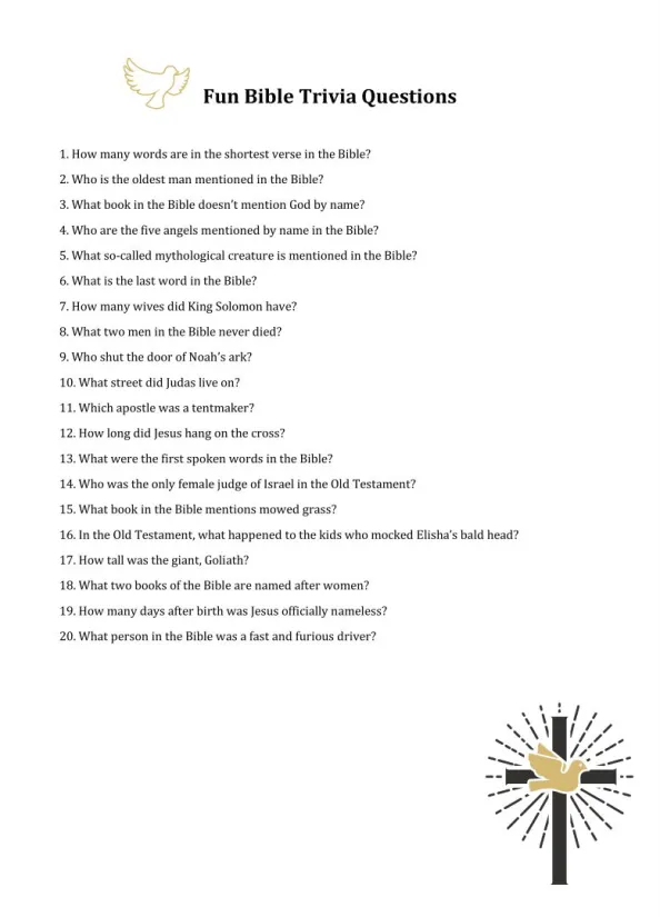 Printable Bible Trivia Questions and Answers