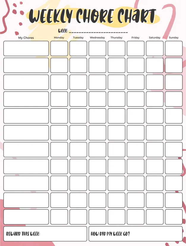 Printable Blank Weekly Chore Chart