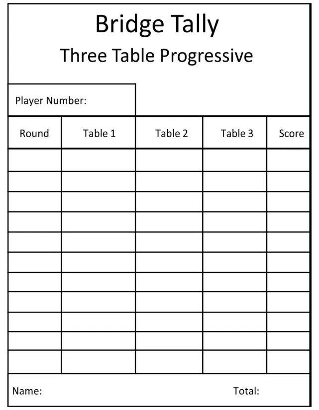 Printable Bridge Tally Cards 3 Tables