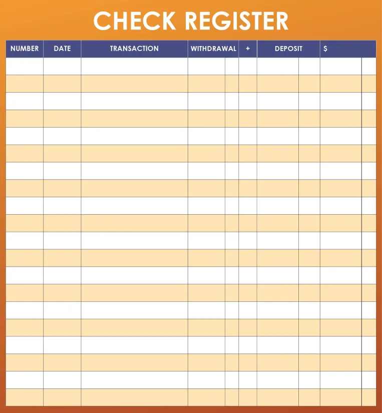 Printable Checkbook Register PDF