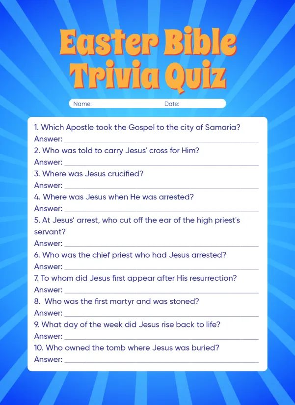 Printable Christian Easter Trivia Game