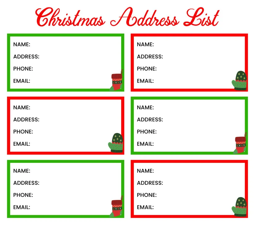 Printable Christmas Card Address List With Template