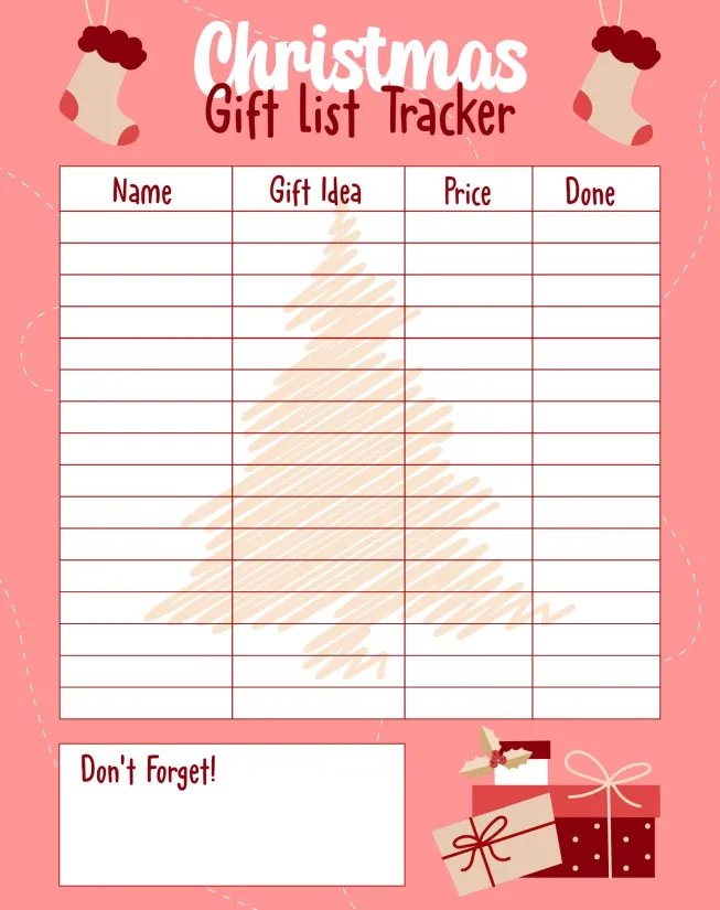 Printable Christmas Gift List Tracker