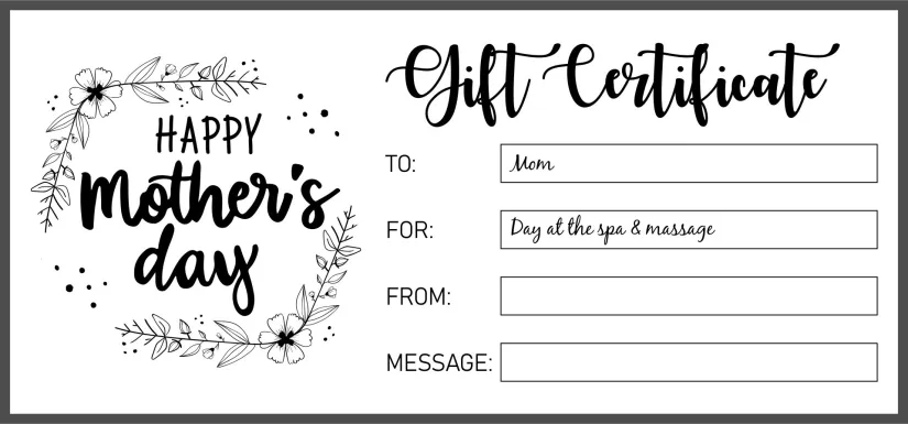 Printable Day Spa Gift Voucher For Mom Template