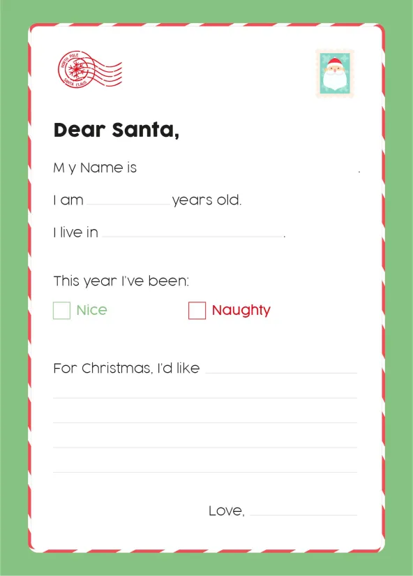 Printable Dear Santa Fill In Letter Template