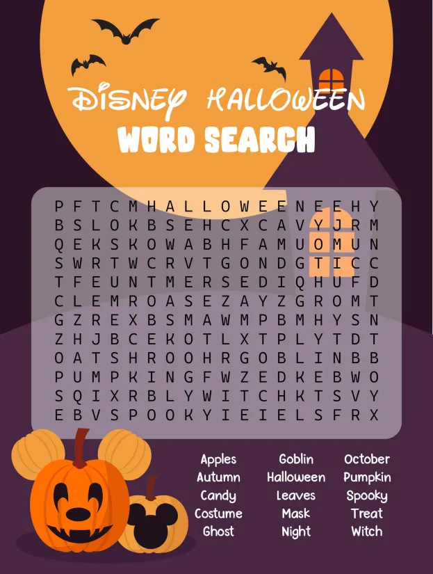 Printable Disney Halloween Word Game