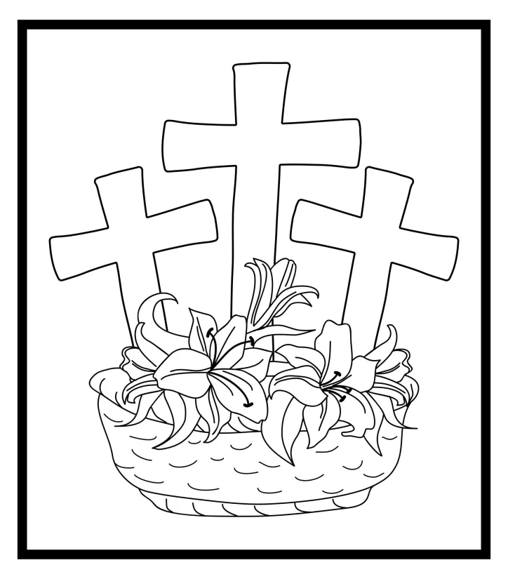 Printable Easter Lilies And Cross Coloring Page