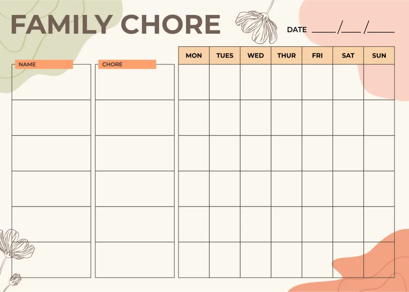Printable Family Chore Charts Template