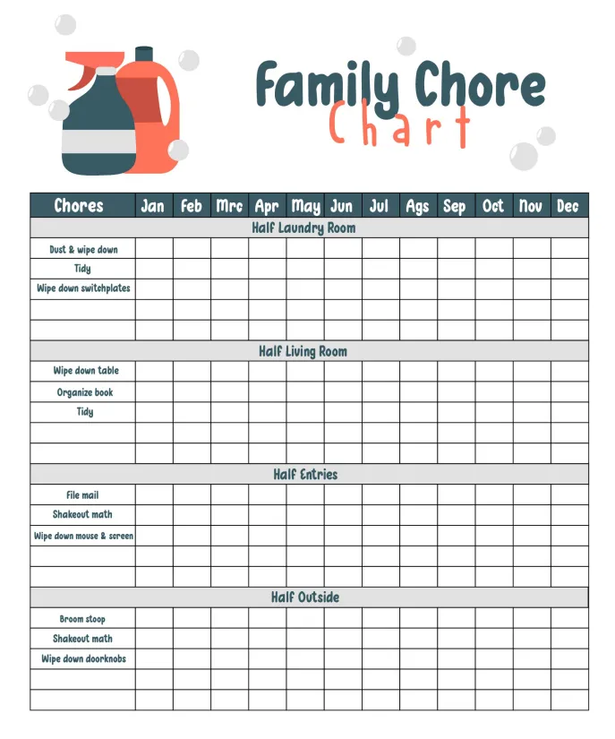 Printable Family Chore Charts Template