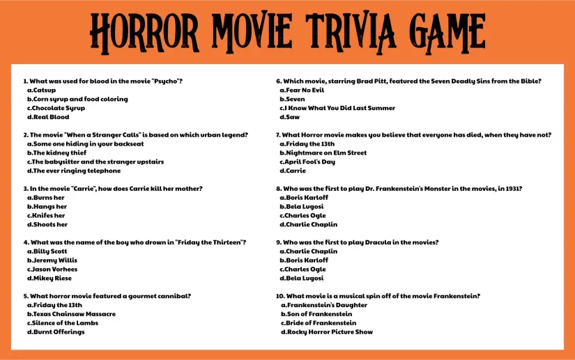 Printable Halloween Trivia Quiz Multiple Choice