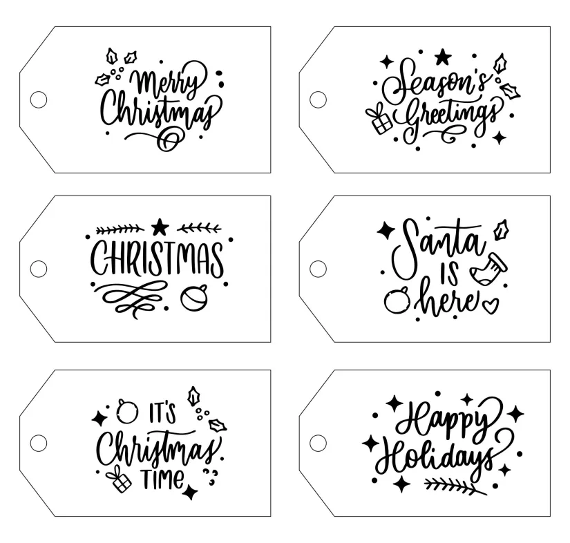 Printable Hand-Lettered Black And White Christmas Gift Tags