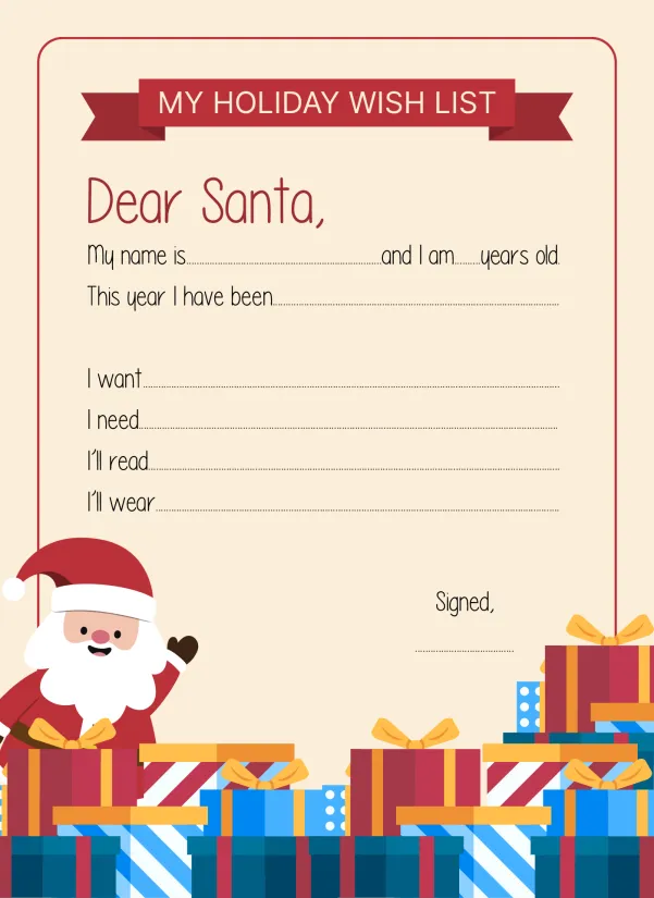 Printable Holiday Wish List For Kids