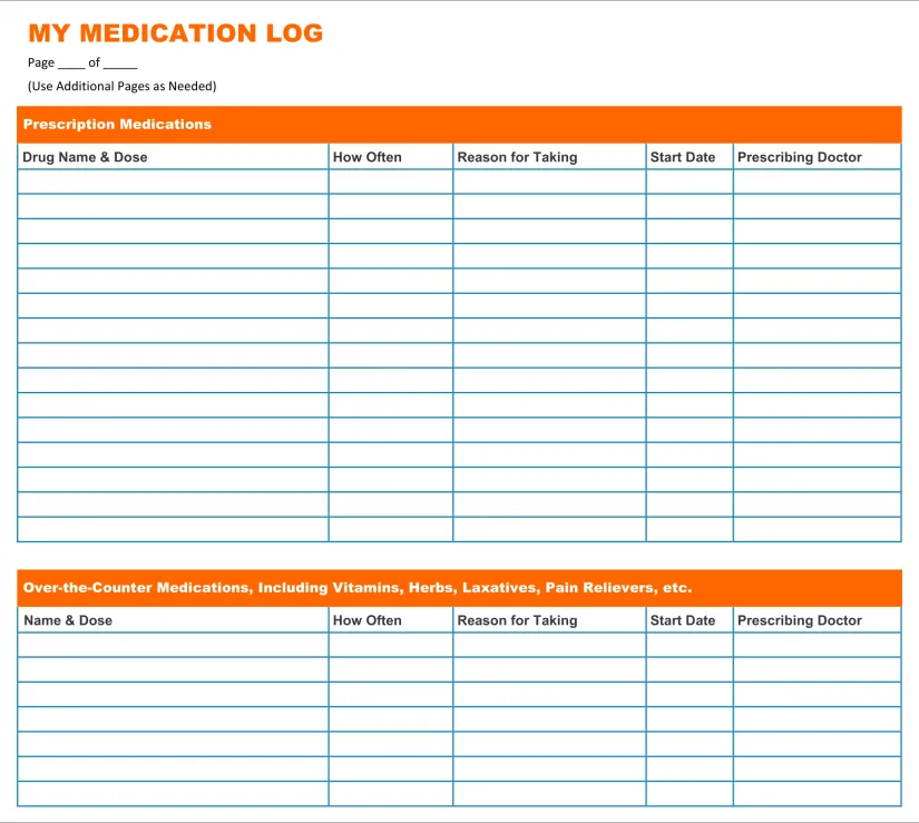 Printable Home Medication List