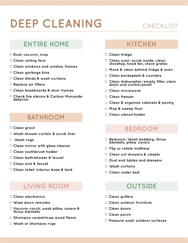 Printable House Cleaning Checklist Templates