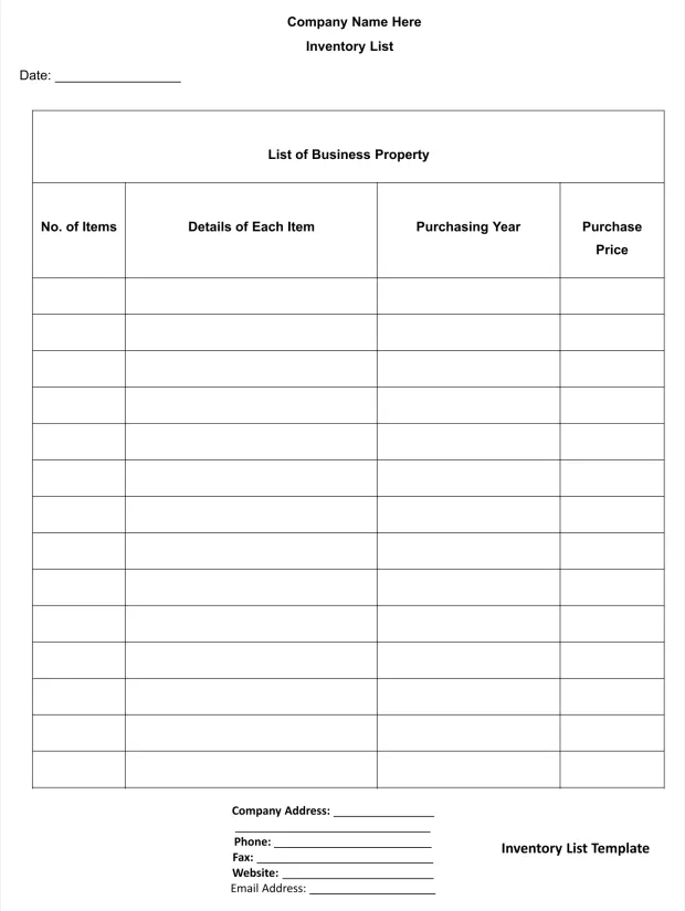 Printable Inventory Log Sheet Excel Template