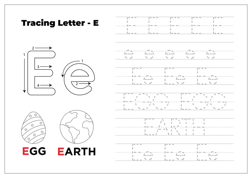 Printable Letter E Tracing Practice Worksheet