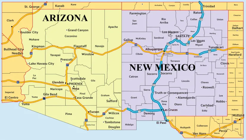 Printable Map Of Arizona And New Mexico