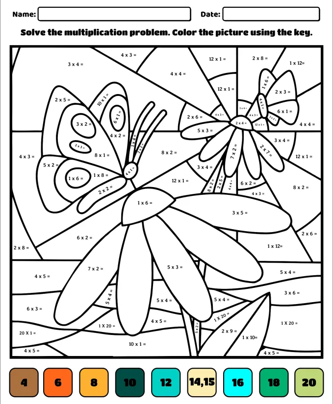 Printable Math Worksheet Multiplication Color by Number