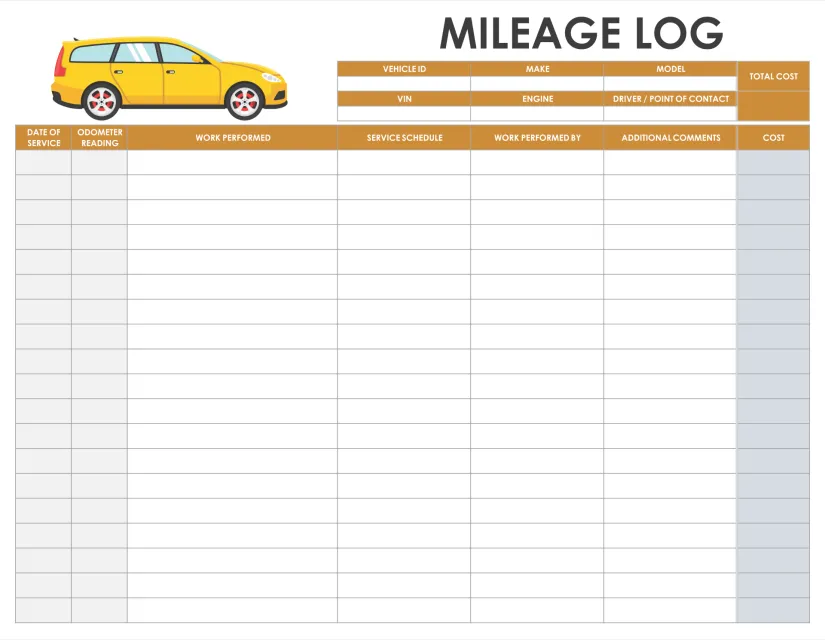 Printable Mileage Log Sheet Template Free Download