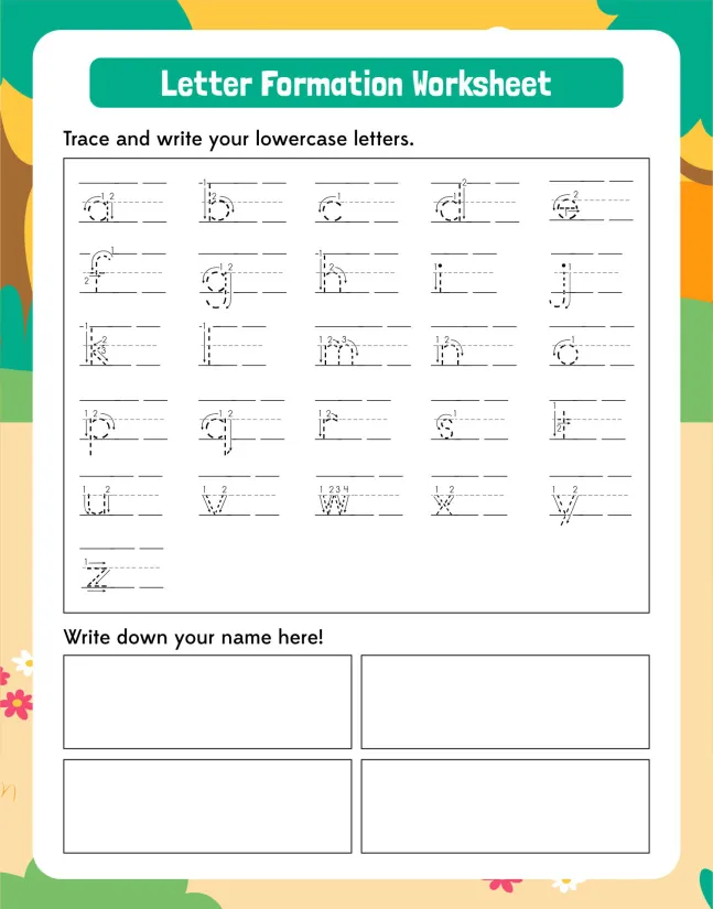 Printable Name Writing Letter Formation Worksheet