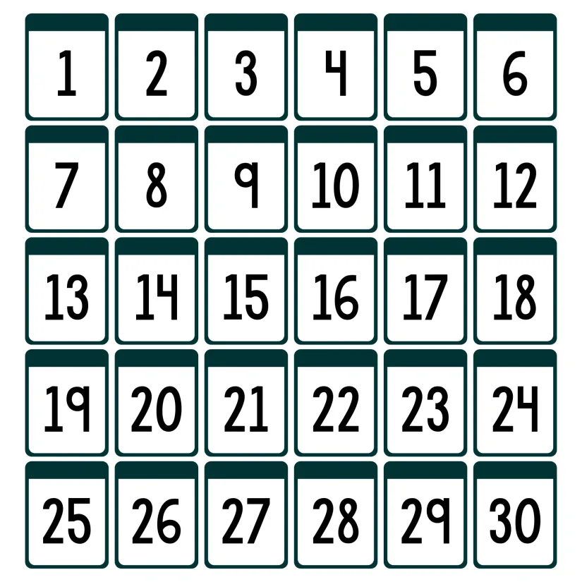 Printable Number Chart 1 30