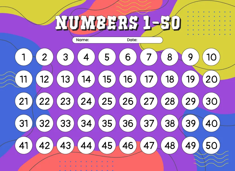 Printable Number Chart To 50