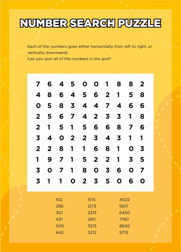 Printable Number Search Worksheets