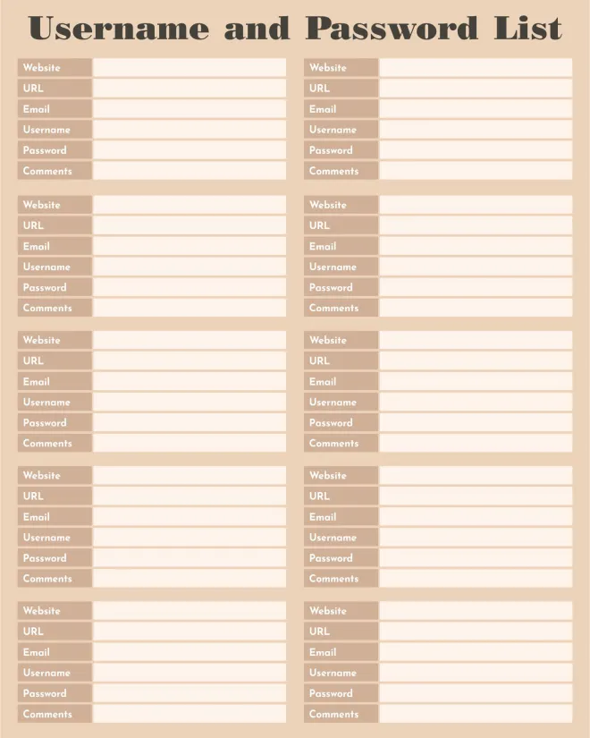 Printable Password and User List