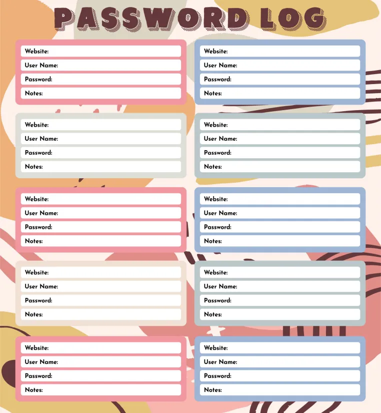 Printable Password List Template