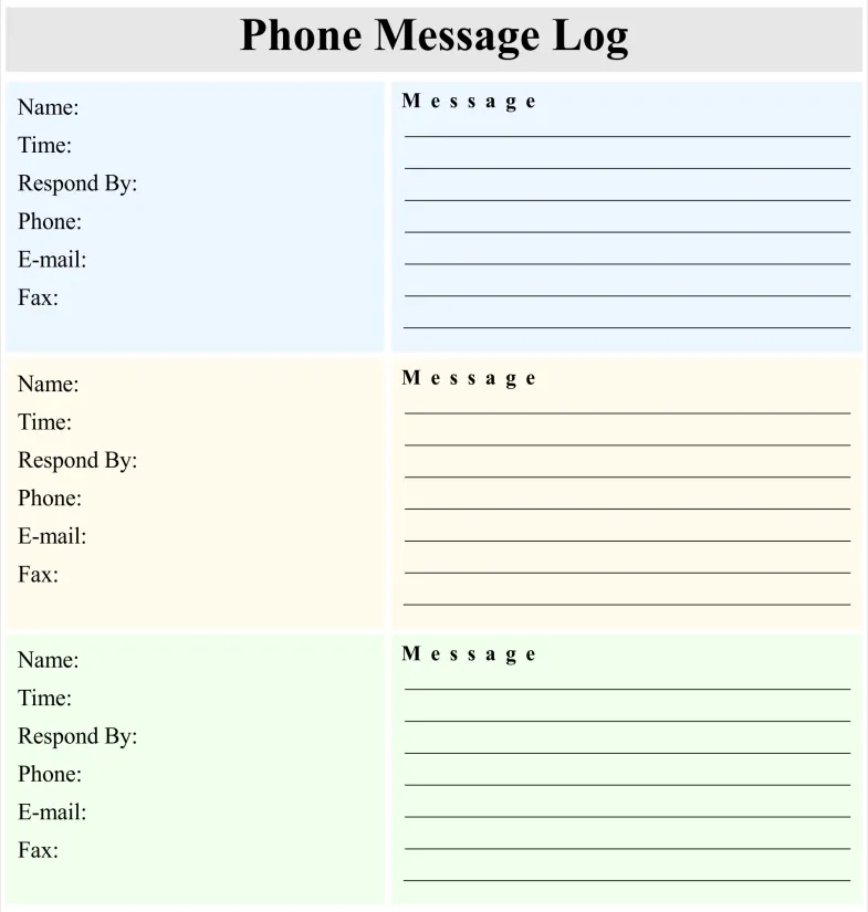 Printable Phone Message Log Sheet