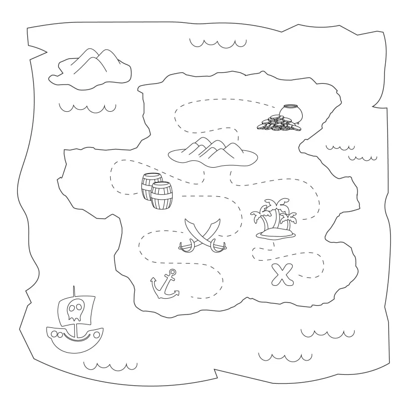 Printable Pirate Treasure Map Coloring Page