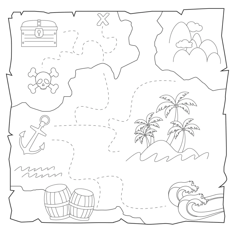 Printable Pirate Treasure Map Coloring Page