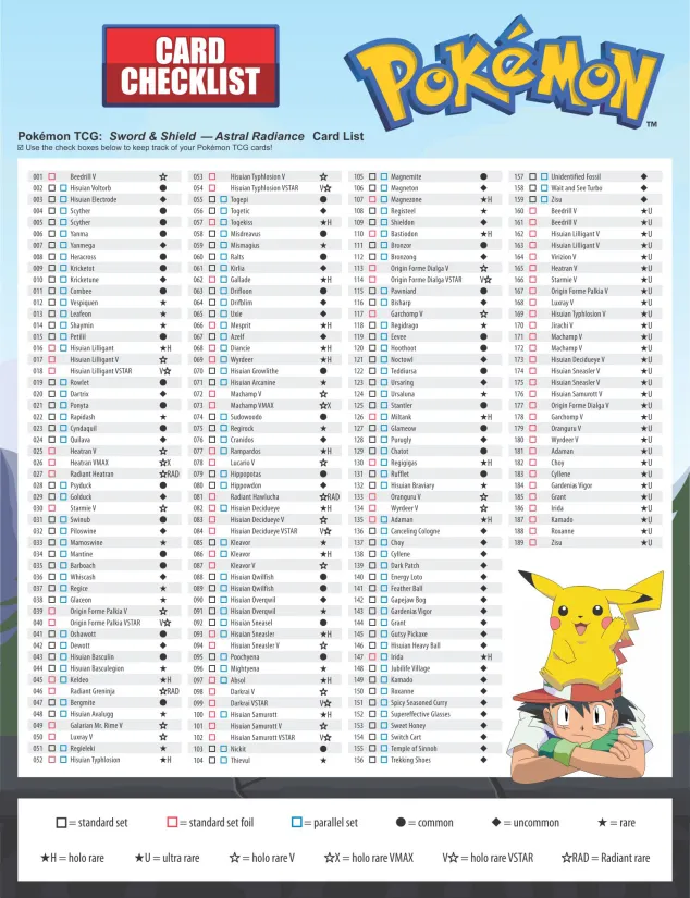 Printable Pokemon Checklist Card