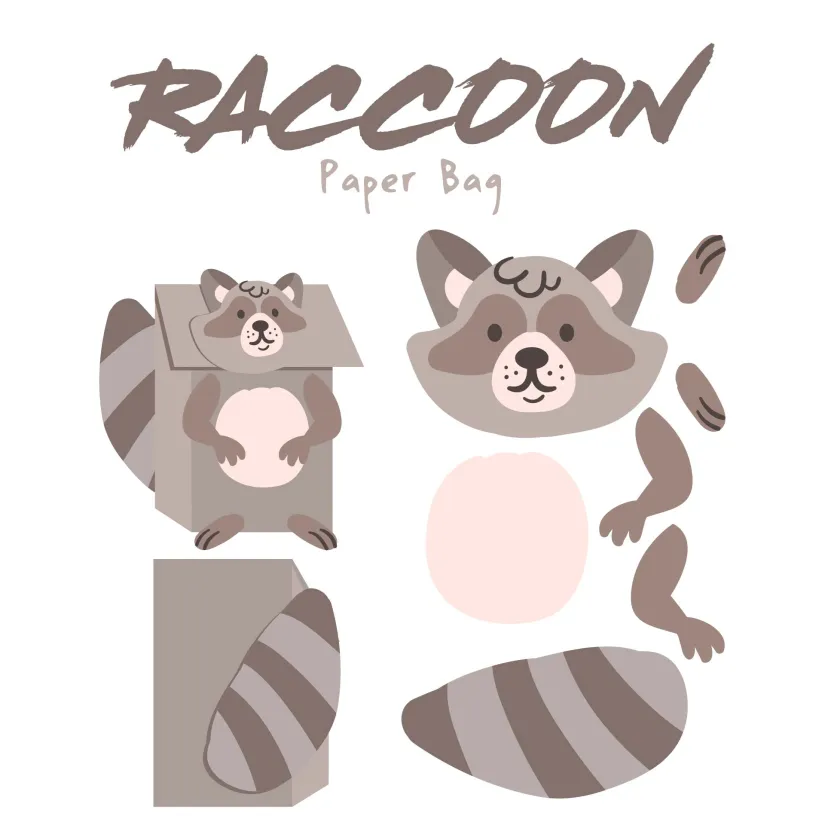 Printable Raccoon Paper Bag Puppet Pattern