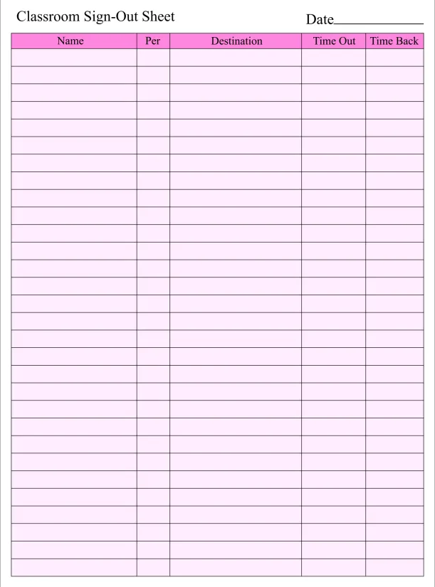 Printable Sign Out Sheet Template