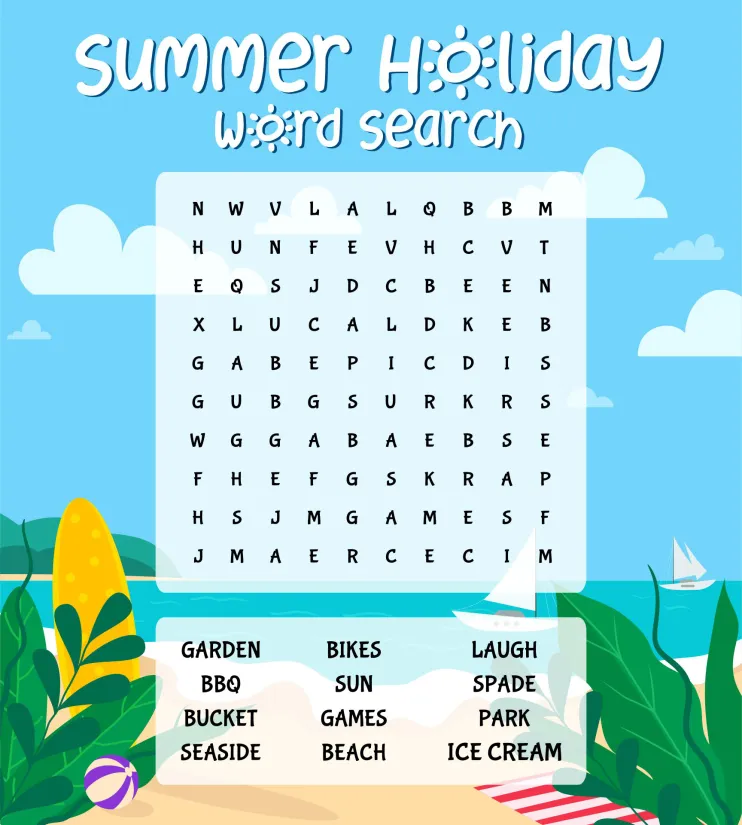 Printable Summer Holidays Word Search