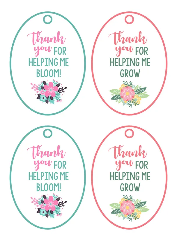 Printable Teacher Flower Gift Tag