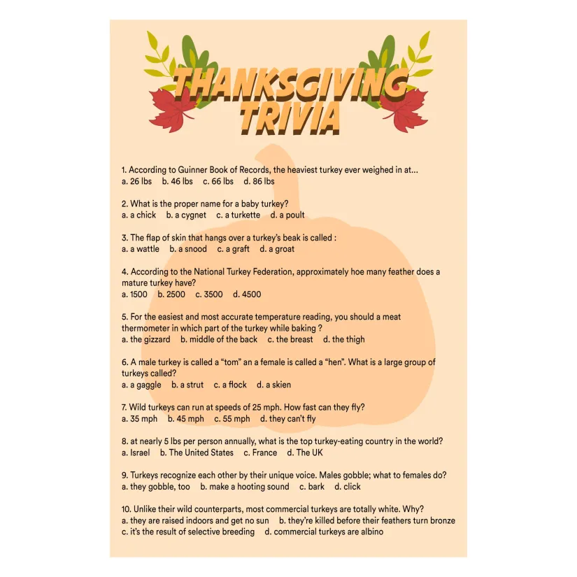Printable Thanksgiving Trivia Questions For Adults