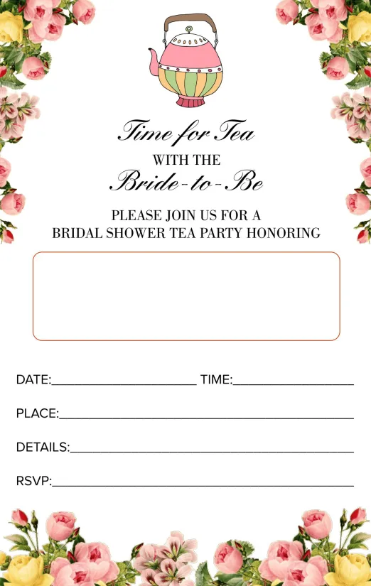 Printable Time For Tea Bridal Shower Invitation