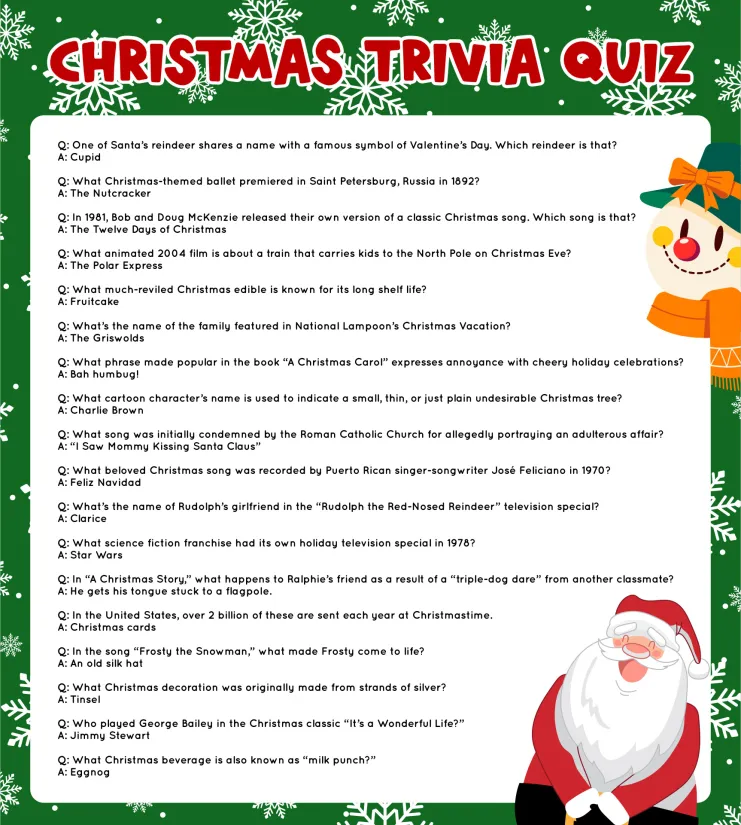 Printable Trivia Game For Christmas Parties