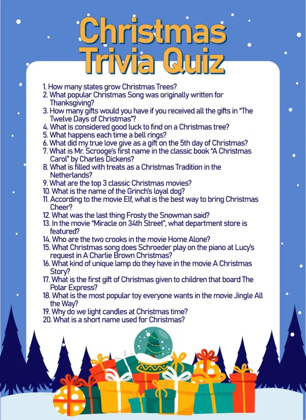 Printable Trivia Game For Christmas Party