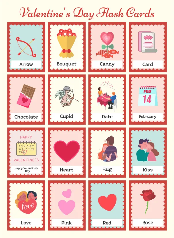 Printable Valentines Day Flashcards